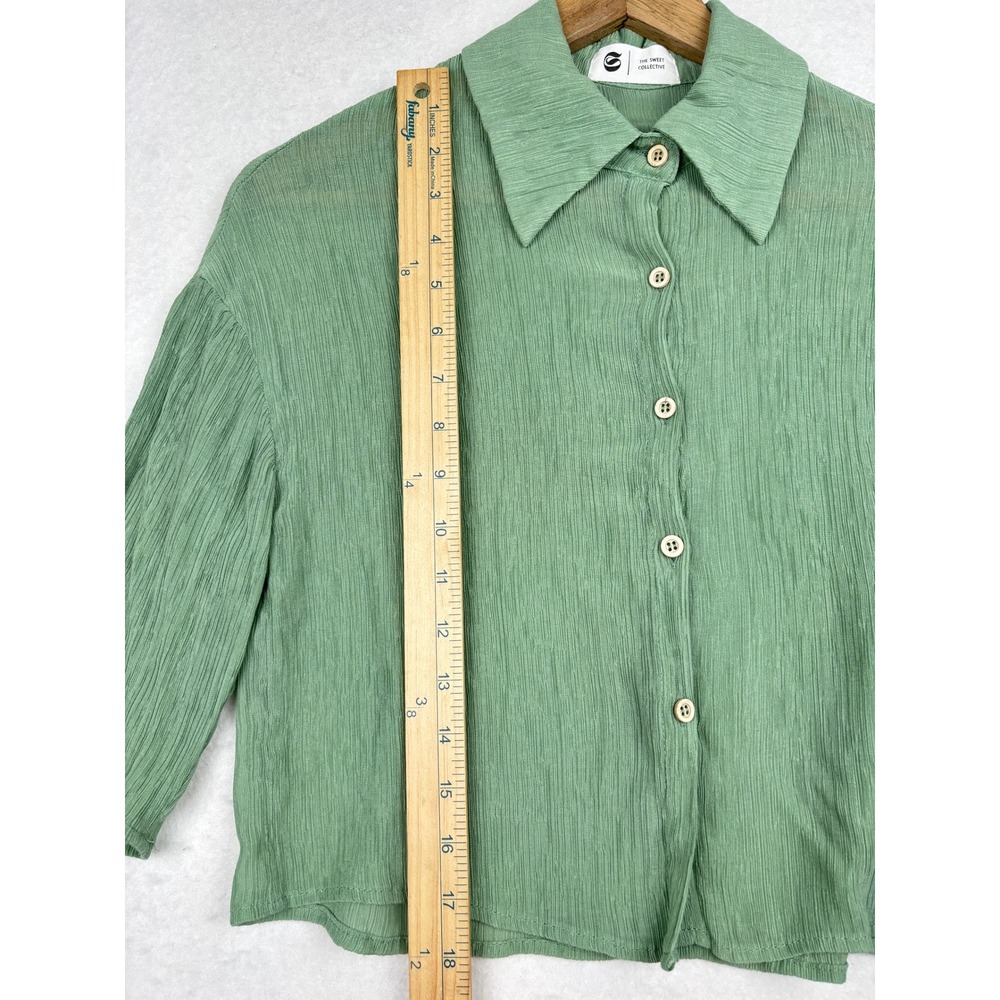 The Sweet Collective Button Down Shirt Womens Small Cropped Textured - Picture 7 of 8